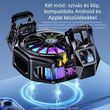 USB-s mobiltartó hűtő panel, kompatibilis 4.7–7.5 hüvelykes telefonokkal, anyag: ABS + jég porcelán + alumínium ötvözet, játék közben tölthető