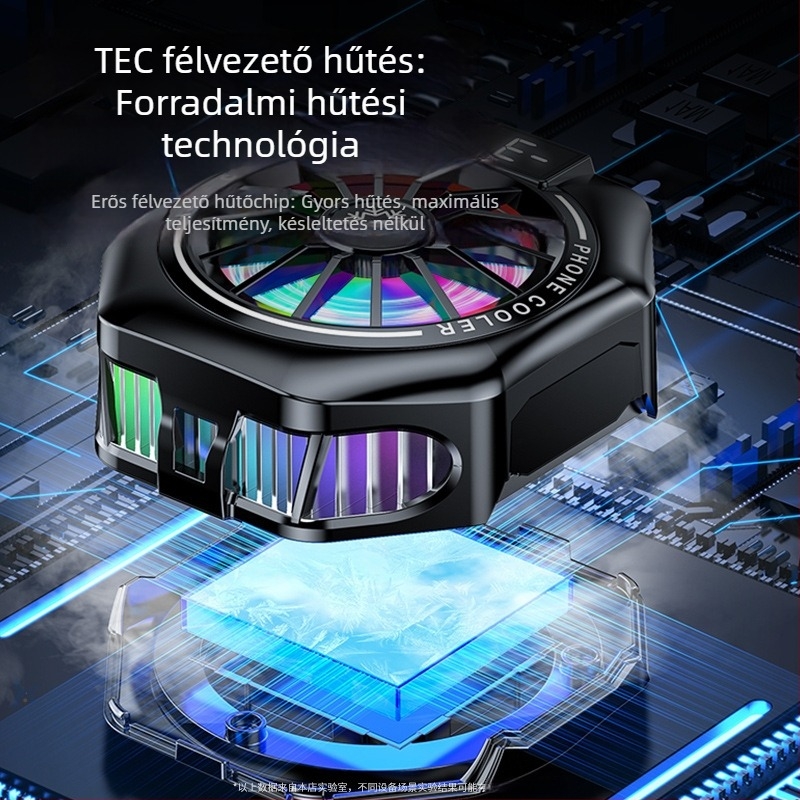 USB-s mobiltartó hűtő panel, kompatibilis 4.7–7.5 hüvelykes telefonokkal, anyag: ABS + jég porcelán + alumínium ötvözet, játék közben tölthető