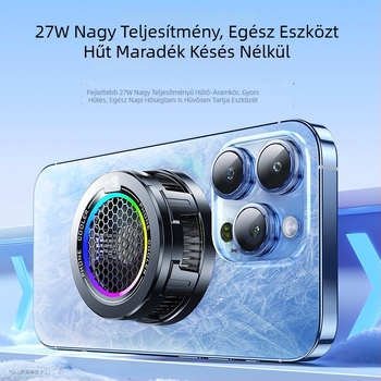 X108 telefonhűtő LED világítással, három szintű beállítás, Type-C interfész, ABS-alumínium + szilikon, 15W