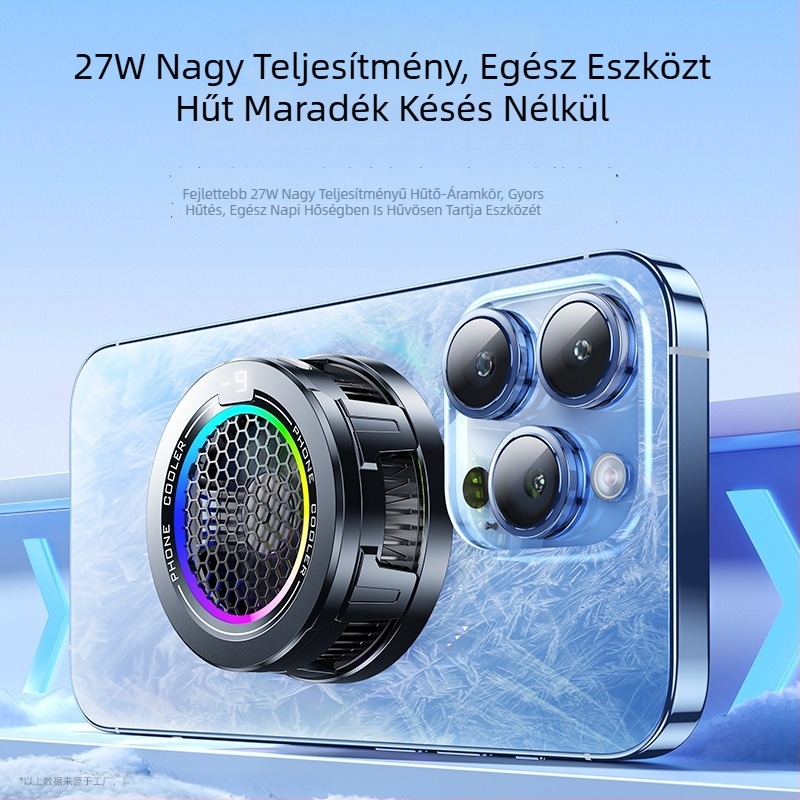 X108 telefonhűtő LED világítással, három szintű beállítás, Type-C interfész, ABS-alumínium + szilikon, 15W