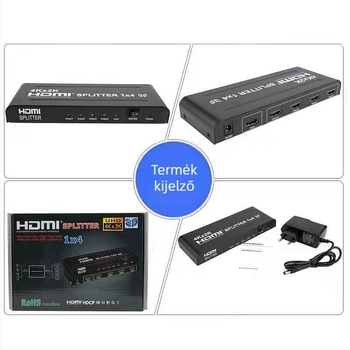 HDMI 1x4 osztó tápegységgel, 4Kx2K, egy bemenetről négy kimenet, egyidejű megjelenítés