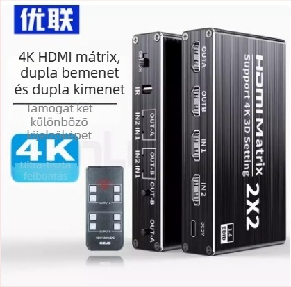 Unnlink HDMI mátrix kapcsoló/elosztó 2x2 audió elosztóval, modell 1330, 4K-támogatás