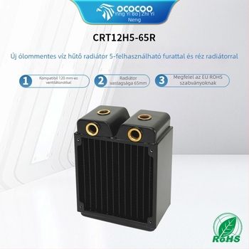 Víz hűtő radiátor CRT12H5-65R, réz, 12 hőcső