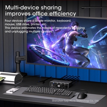 Sajimic Km401-f KVM-kapcsoló, HDMI, 4-in-1 bemenet, USB 3.0, 8K60Hz, megosztja a monitort, billentyűzetet és egeret