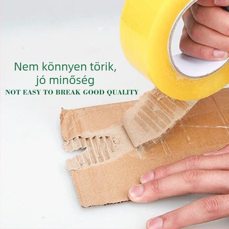 Csomagoló szalag víz alapú ragasztóval, BOPP film alap, kartondoboz-záráshoz, magas viszkozitás.