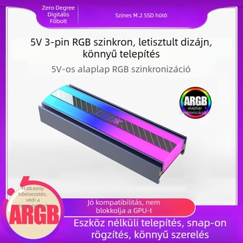 M.2 2280 SSD hűtőbordával ARGB világítással és streamer szinkronizációval; Anyag: ABS + alumínium ötvözet + rozsdamentes acél; Tartalmaz termikus pad.