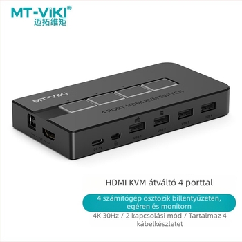 KVM kapcsoló MT-KH4, 4 port HDMI, 4K@30Hz, visszamenőleges kompatibilitás