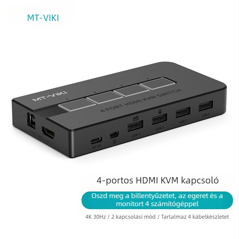 KVM kapcsoló MT-KH4, 4 port HDMI, 4K@30Hz, visszamenőleges kompatibilitás