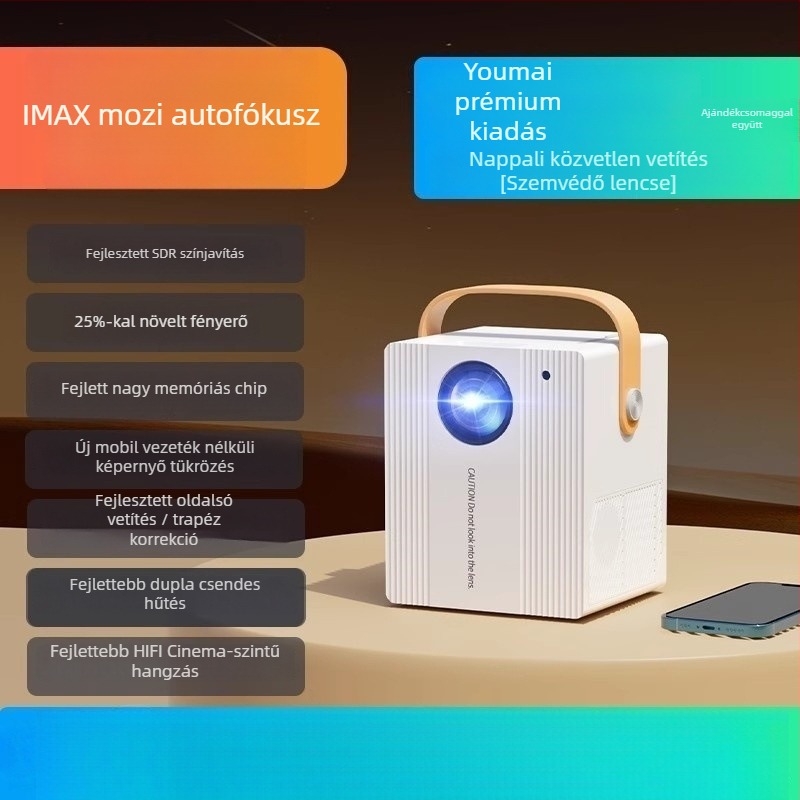 Okos otthoni projektor, Ultra HD otthoni mozihoz, falra vetítés Wi‑Fi-vel, szemvédő funkció