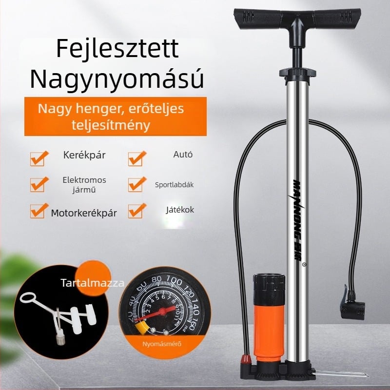 MN-098 Kézi pumpa rozsdamentes acélból, magas nyomású inflátor kerékpárokhoz és kis autókhoz