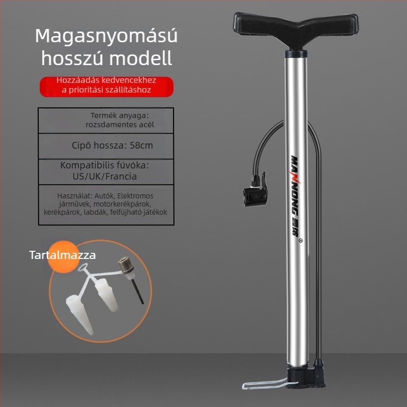 MN-098 Kézi pumpa rozsdamentes acélból, magas nyomású inflátor kerékpárokhoz és kis autókhoz