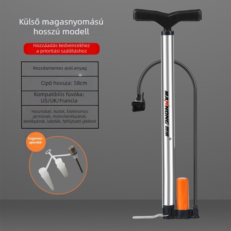MN-098 Kézi pumpa rozsdamentes acélból, magas nyomású inflátor kerékpárokhoz és kis autókhoz