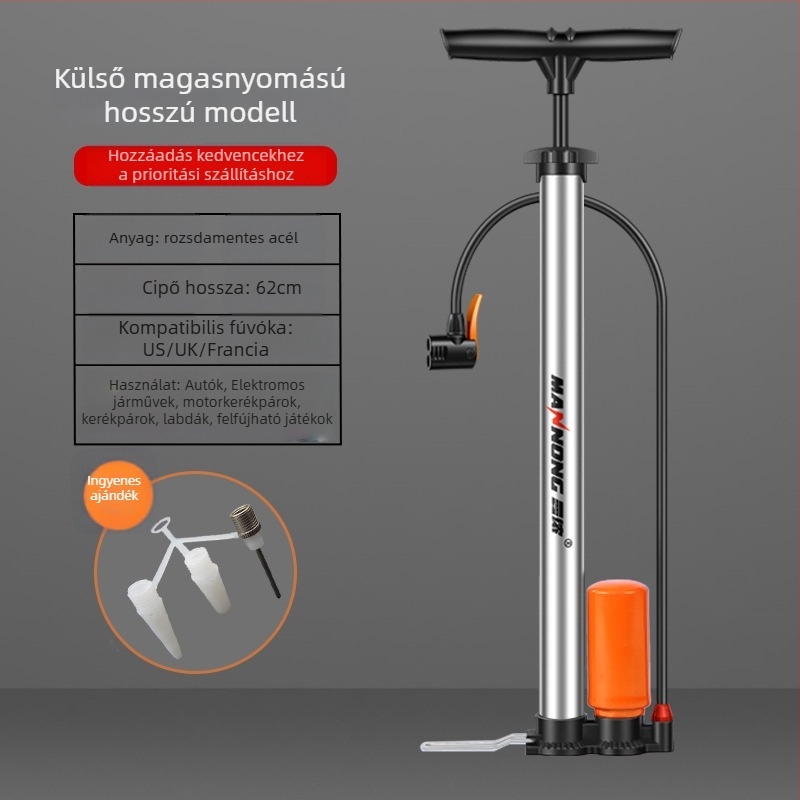 MN-098 Kézi pumpa rozsdamentes acélból, magas nyomású inflátor kerékpárokhoz és kis autókhoz