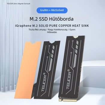 M.2 2280 SSD hűtőbordája, réz + grafén, passzív hűtés, csendes, 20 g