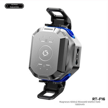 RT-F16 mobiltelefon hűtő mágneses hátsó rögzítővel, 7.5W hálózati / 3.7W akkumulátor, ABS+ alumínium, USB-C, 115 g