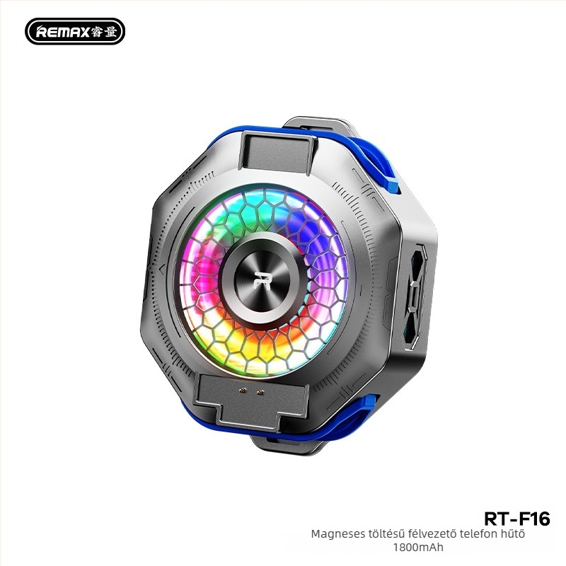 RT-F16 mobiltelefon hűtő mágneses hátsó rögzítővel, 7.5W hálózati / 3.7W akkumulátor, ABS+ alumínium, USB-C, 115 g