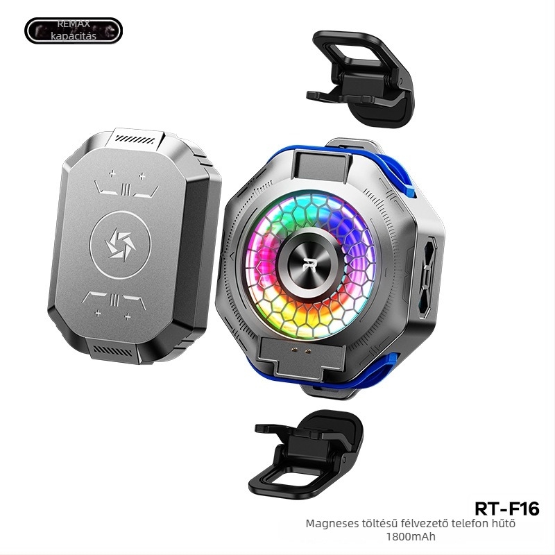 RT-F16 mobiltelefon hűtő mágneses hátsó rögzítővel, 7.5W hálózati / 3.7W akkumulátor, ABS+ alumínium, USB-C, 115 g