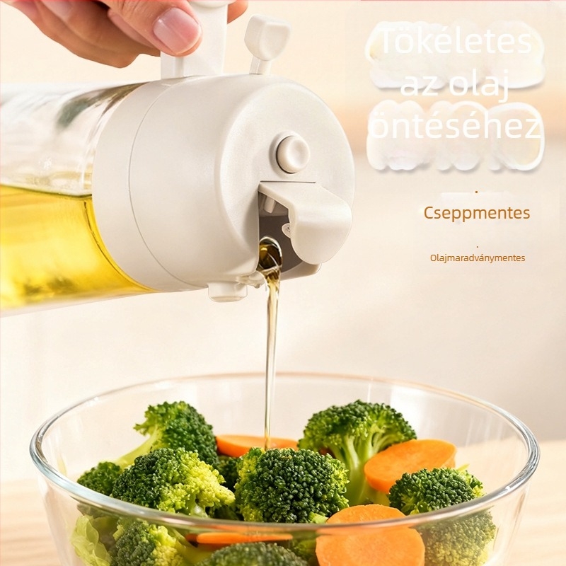 Üveg- és PP-anyagból készült olajspray-palack, kettős használat, nyomásra permetezés, élelmiszer-minőségű