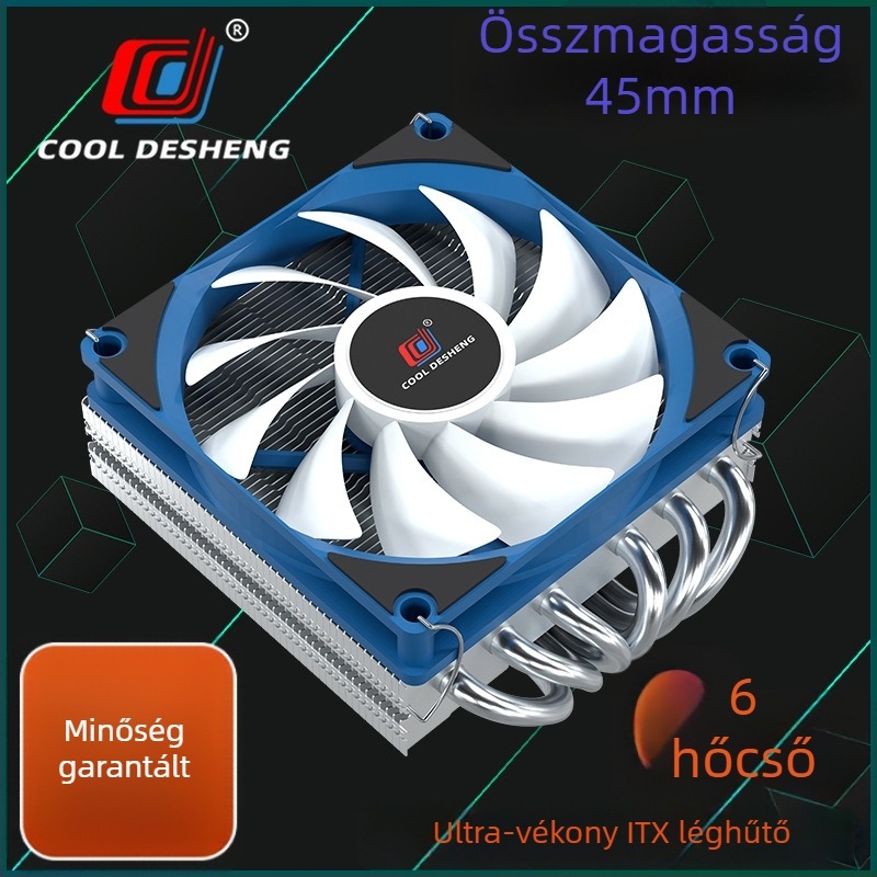 HP450V6 CPU hűtő 6 hőcsővel, réz-alumínium hibrid ötvözet, 800-1800 RPM, LGA1700 kompatibilis
