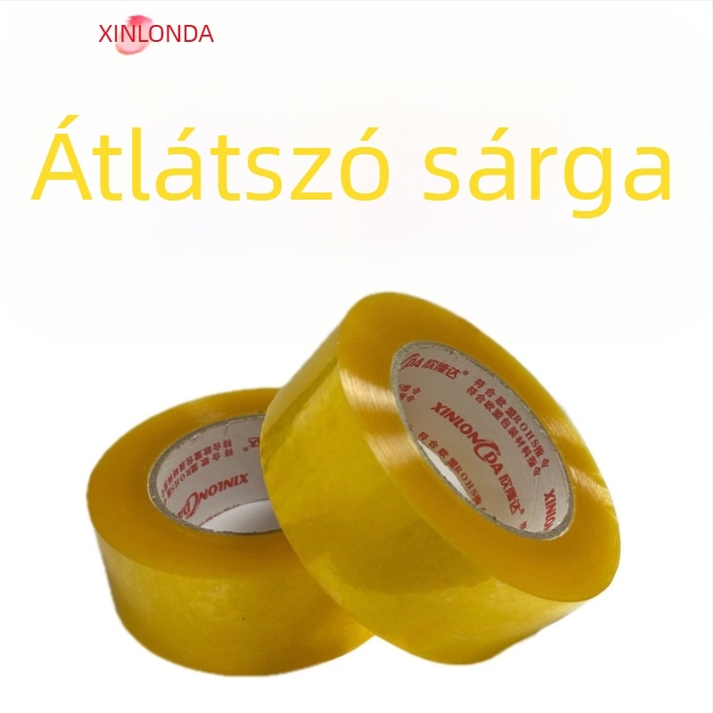 Átlátszó csomagoló szalag, BOPP-film, vízbázisú nyomásérzékeny ragasztó, 50 µm vastagság, magas viszkozitás, kartonok zárására és elektronikus kereskedelemhez
