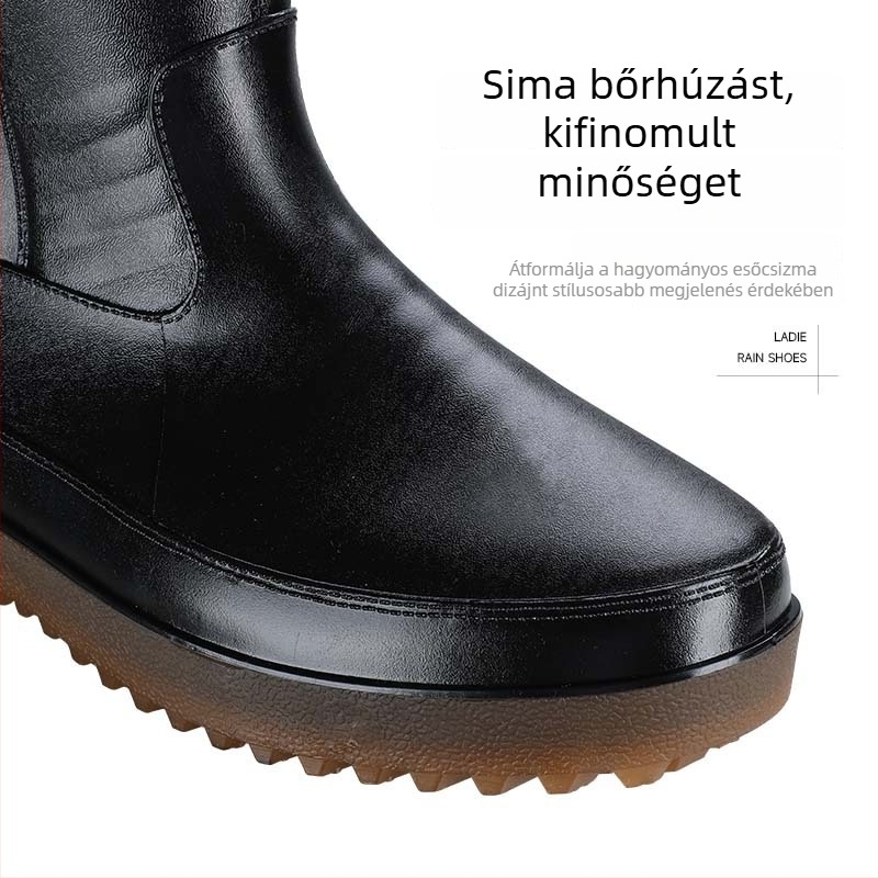 Wanmao unisex PVC esőcsizma texturált bőrhatású, vízálló, csúszásmentes gumi talp, meleg bélés, modell Wm-108