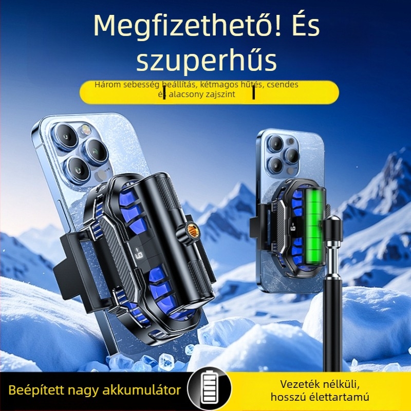 FS16 kétventilátoros telefonhűtő élő közvetítéshez, csendes töltés, beépített 18650-es akkumulátor, USB-C interfész, ABS + alumíniumötvözet, 225 g