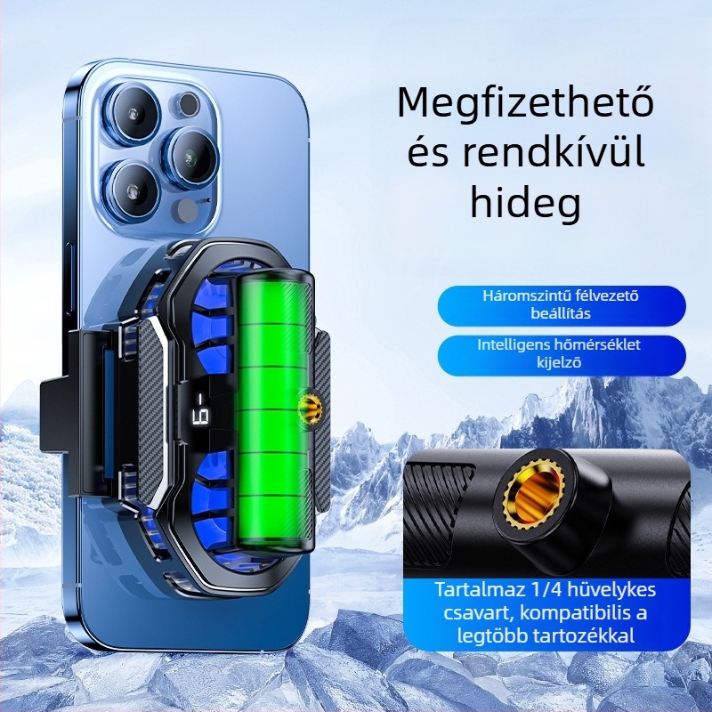 FS16 kétventilátoros telefonhűtő élő közvetítéshez, csendes töltés, beépített 18650-es akkumulátor, USB-C interfész, ABS + alumíniumötvözet, 225 g