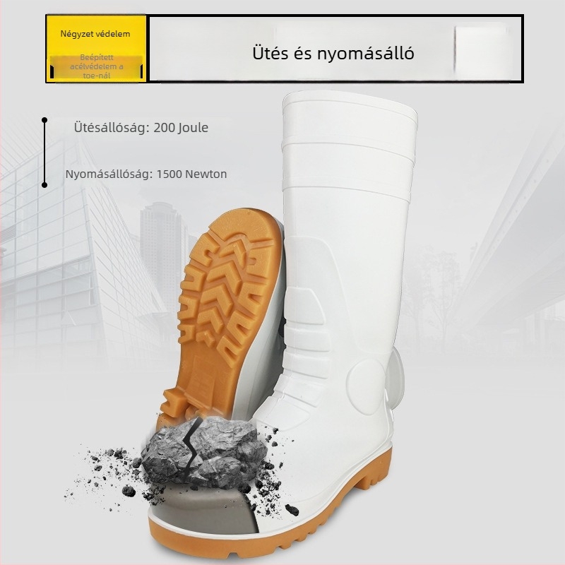 PVC anyagú élelmiszerbiztonsági esőcsizma – 200J ütésállóság, vízálló, csúszásmentes