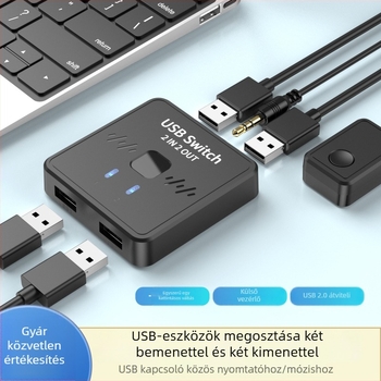 USB kapcsoló 2x2 a billentyűzethez, egérhez és USB eszközökhöz, USB 2.0, Windows kompatibil