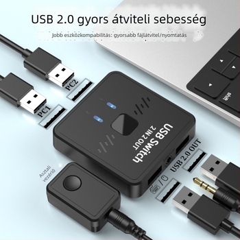 USB kapcsoló 2x2 a billentyűzethez, egérhez és USB eszközökhöz, USB 2.0, Windows kompatibil