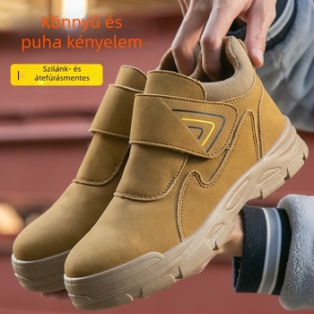 Hegesztővédelmi cipők férfiaknak – átszúrás és ütésálló, velúr felsőrész, acél orr, Slip-On