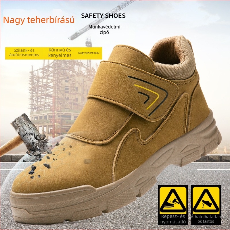 Hegesztővédelmi cipők férfiaknak – átszúrás és ütésálló, velúr felsőrész, acél orr, Slip-On