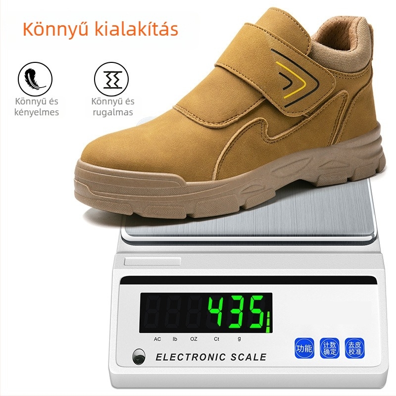 Hegesztővédelmi cipők férfiaknak – átszúrás és ütésálló, velúr felsőrész, acél orr, Slip-On
