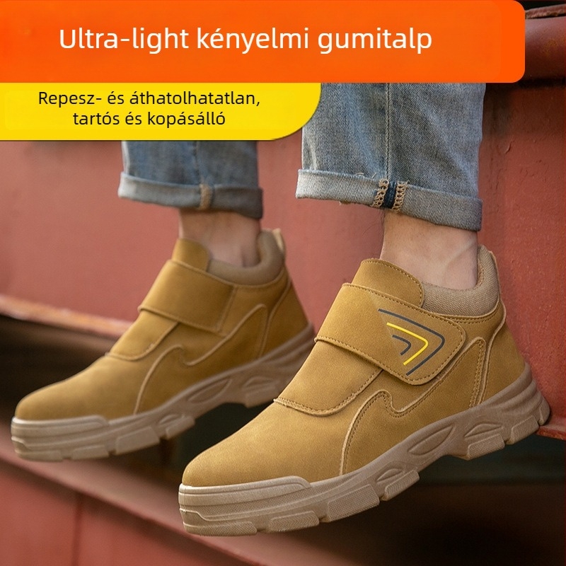 Hegesztővédelmi cipők férfiaknak – átszúrás és ütésálló, velúr felsőrész, acél orr, Slip-On