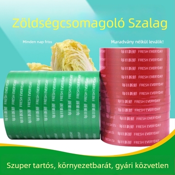Zöldségek és gyümölcsök csomagoló szalagja naponta nyomtatott feliratokkal, BOPP-film, UV-álló kivitelezés, nyomás-érzékeny ragasztó, 50 μm vastagság