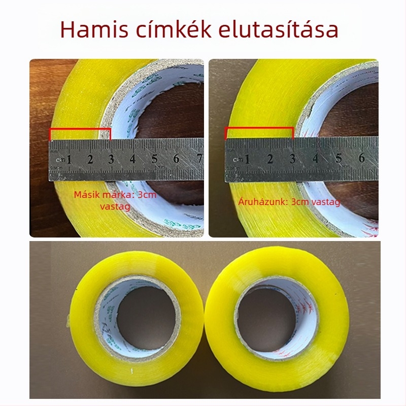 Átlátszó csomagoló szalag BOPP filmmel és víz alapú nyomásérzékeny ragasztóval, alkalmas záráshoz és csomagoláshoz; -20 °C-tól 40 °C-ig terjedő hőmérséklet-tartomány; erős tapadás.