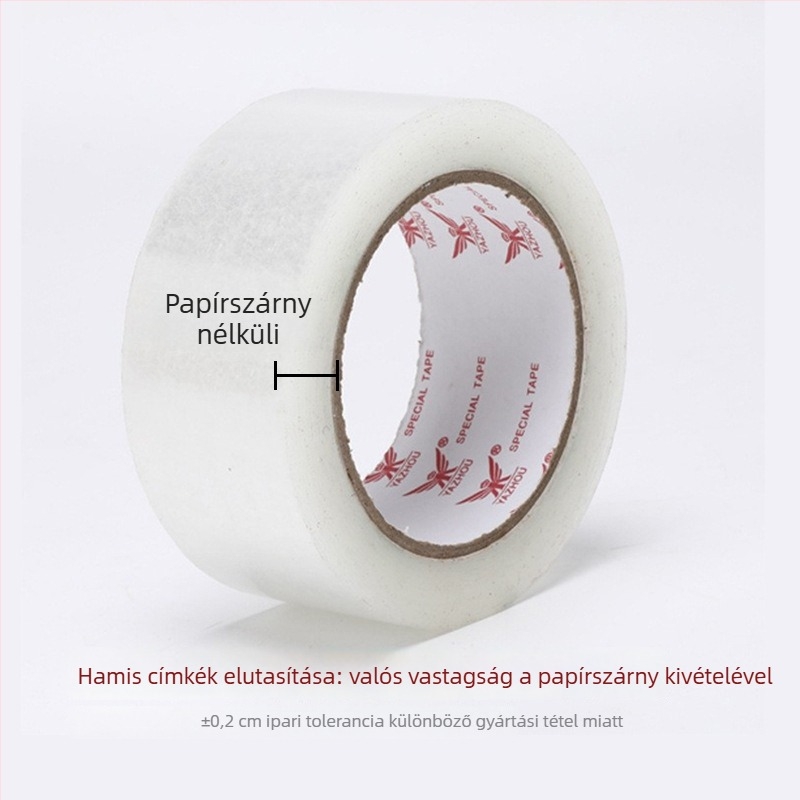 Átlátszó csomagoló szalag BOPP filmmel és víz alapú nyomásérzékeny ragasztóval, alkalmas záráshoz és csomagoláshoz; -20 °C-tól 40 °C-ig terjedő hőmérséklet-tartomány; erős tapadás.