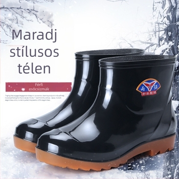 Férfi esőcsizma, alacsony szárú, PVC felső rész, műanyag talp, overshoe-stílus, vízálló