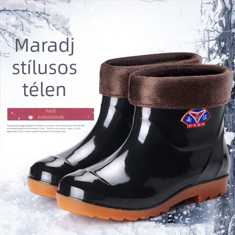Férfi esőcsizma, alacsony szárú, PVC felső rész, műanyag talp, overshoe-stílus, vízálló