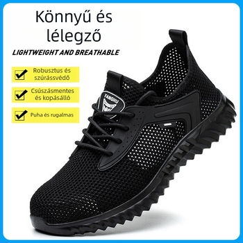 Foot Shield nyári védőcipő férfiaknak, lélegző fly-knit felsőrész, acél orrtalp, ütés- és perforáció elleni védelem, alacsony profilú kialakítás