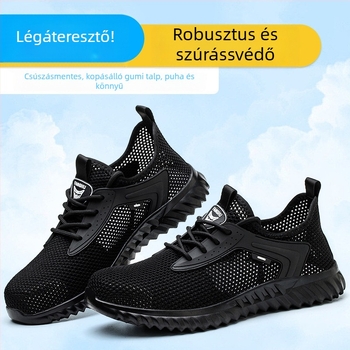 Foot Shield nyári védőcipő férfiaknak, lélegző fly-knit felsőrész, acél orrtalp, ütés- és perforáció elleni védelem, alacsony profilú kialakítás