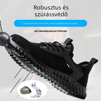 Foot Shield nyári védőcipő férfiaknak, lélegző fly-knit felsőrész, acél orrtalp, ütés- és perforáció elleni védelem, alacsony profilú kialakítás
