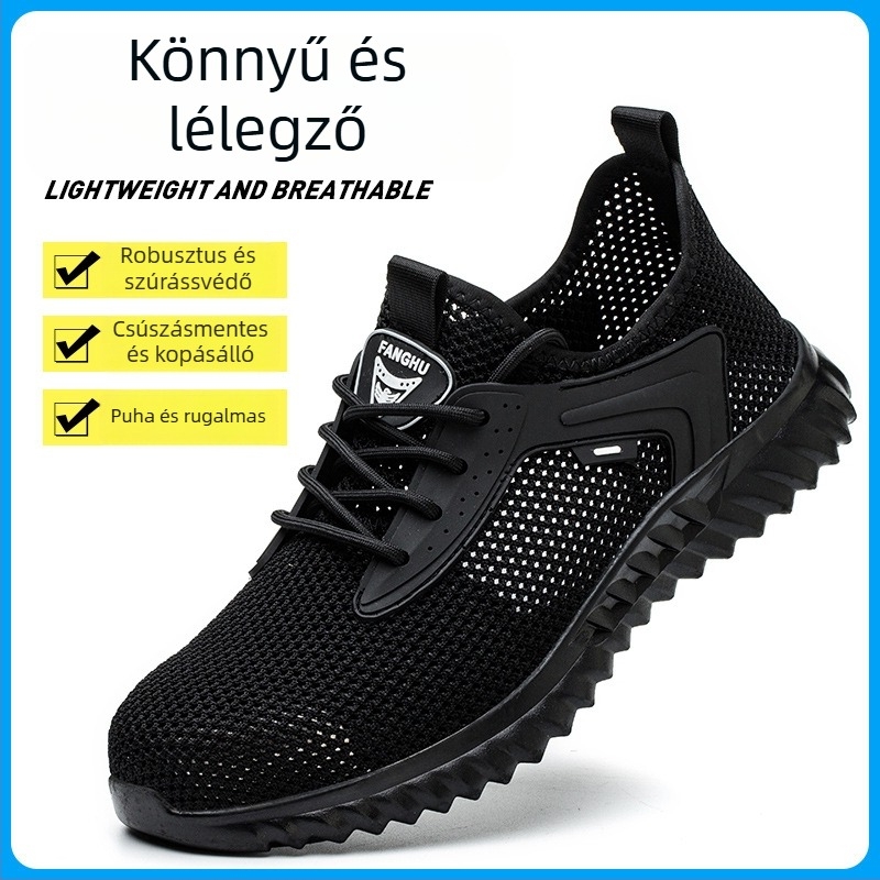 Foot Shield nyári védőcipő férfiaknak, lélegző fly-knit felsőrész, acél orrtalp, ütés- és perforáció elleni védelem, alacsony profilú kialakítás