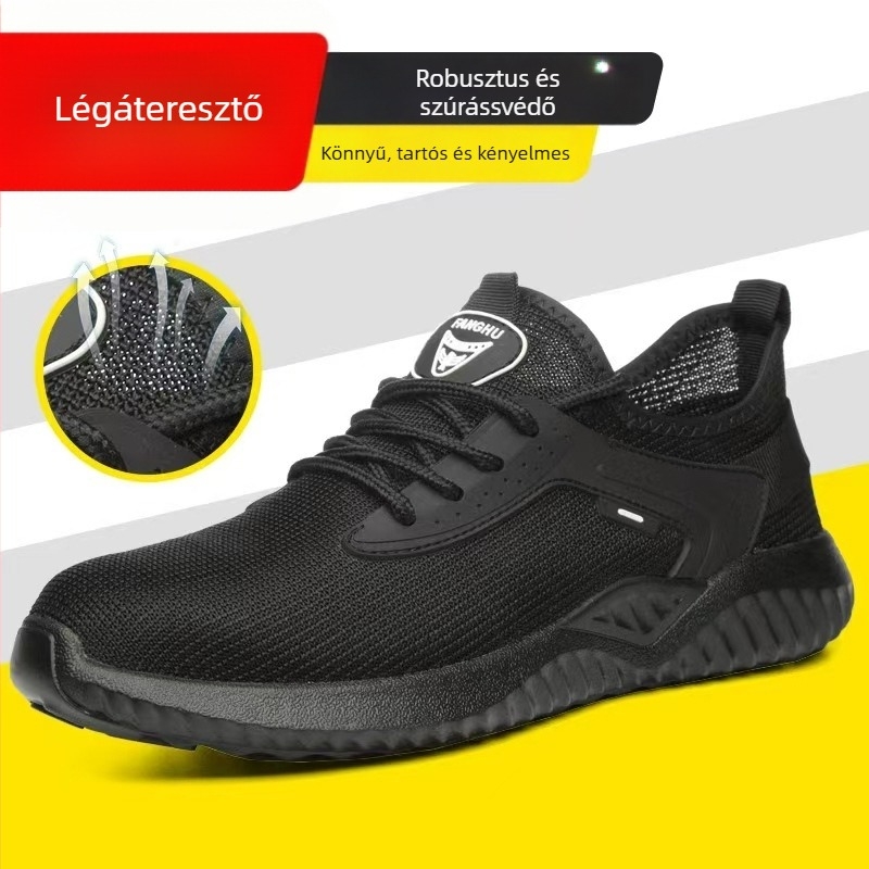 Foot Shield nyári védőcipő férfiaknak, lélegző fly-knit felsőrész, acél orrtalp, ütés- és perforáció elleni védelem, alacsony profilú kialakítás