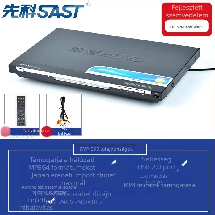 DVD lejátszó HDMI kimenettel, USB MP3 lejátszás, modell 390, 220V, 10W