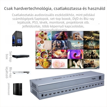 HDMI 16-portos switcher, 16 bemenet, 1 kimenet, 1920×1080@60Hz, 1 m kábel, áramellátás-kezelés