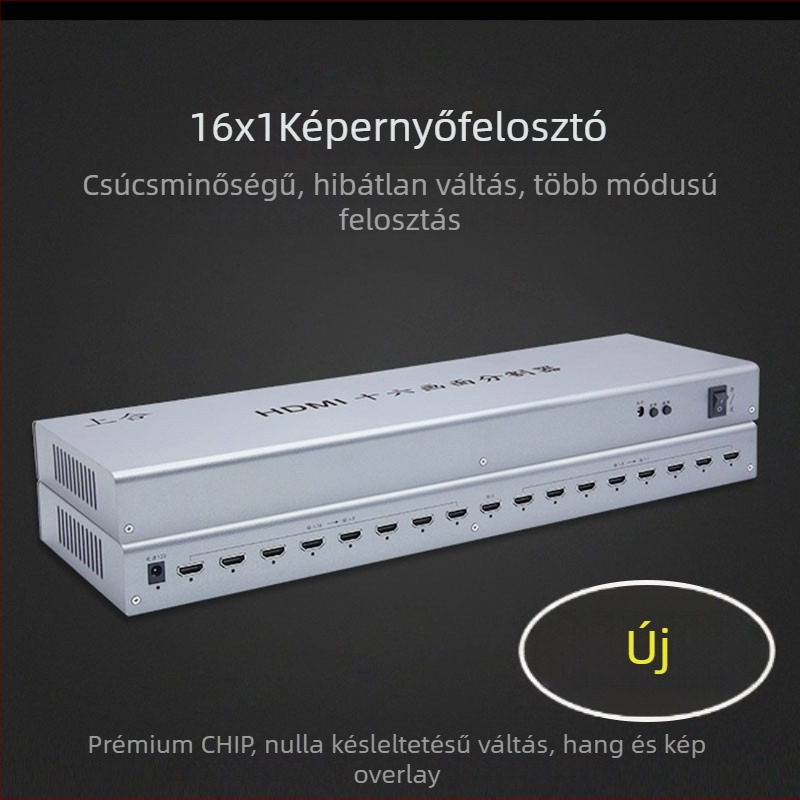 HDMI 16-portos switcher, 16 bemenet, 1 kimenet, 1920×1080@60Hz, 1 m kábel, áramellátás-kezelés