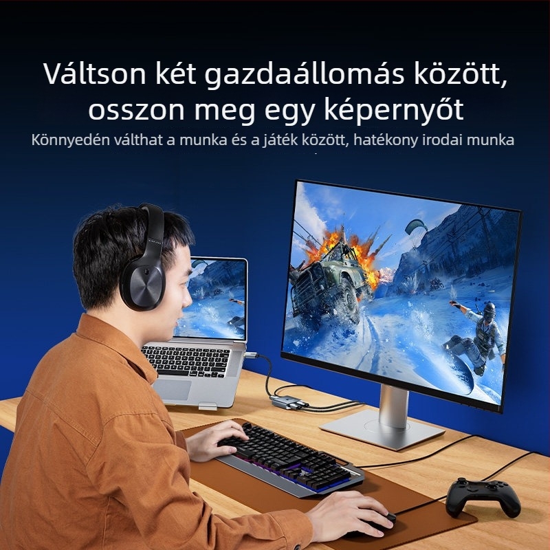 SAMZHE Sz-qhp82 DP kétirányú kapcsoló, 2 bemenet/1 kimenet, verzió 1.4, 8K HD videó splitter asztali használatra