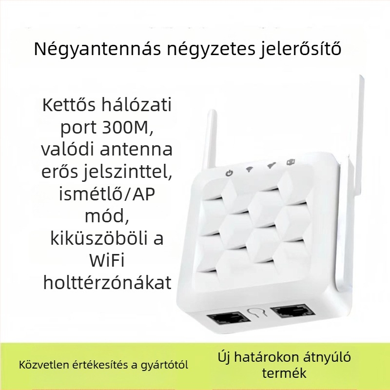 WiFi extender Mini Square Type falon át hatoló erősítővel, 802.11n, 300Mbps, Cat5 kábel, 110–220V