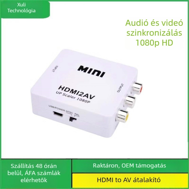 HDMI-AV konverter XC-1080P, HDMI2AV TV-hez, 1080P felbontás, 0.5 m kábel, Energia-gazdálkodás támogatott
